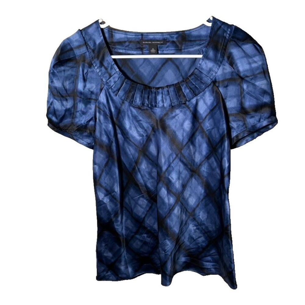 Banana Republic Blouse Women's Small Round Neck Short Sleeve Printed Top Silk